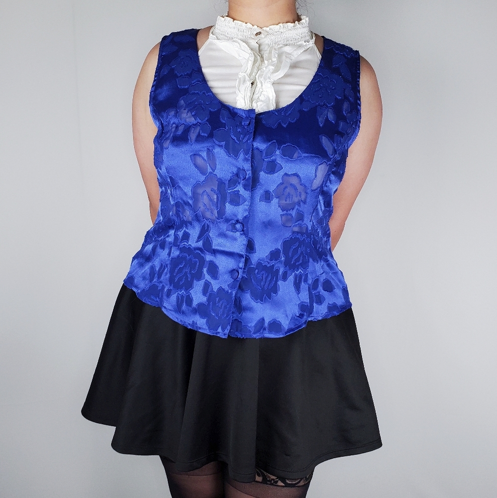 Vtg Victoria's Secret Blue Semi-sheer Floral Top